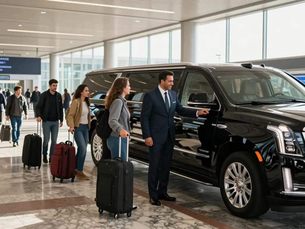 Bolingbrook limo service offering premium Cadillac Escalade airport transfer with professional chauffeur at O'Hare.