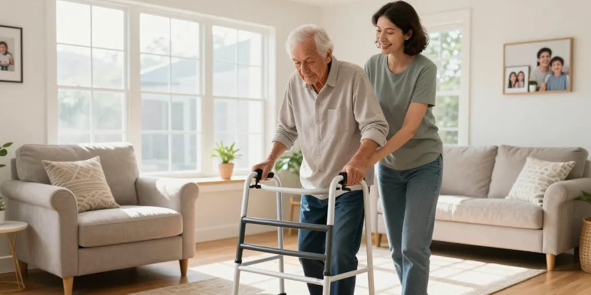 Buy nobility aids in a cozy home with a supportive caregiver and stylish walker.