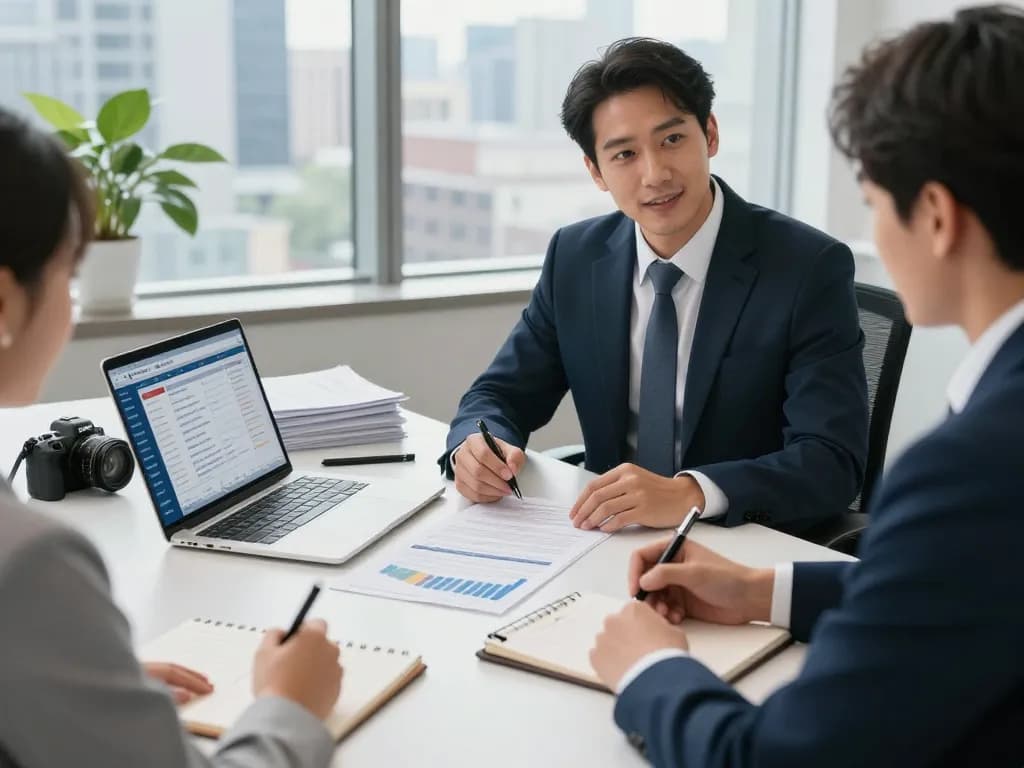 Financial advisor discussing US Bank Account options in a modern office.