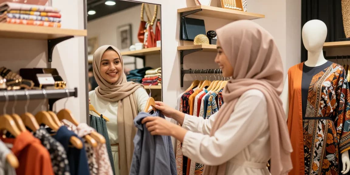 Shopping for stylish modest fashion at a Hijabi store.