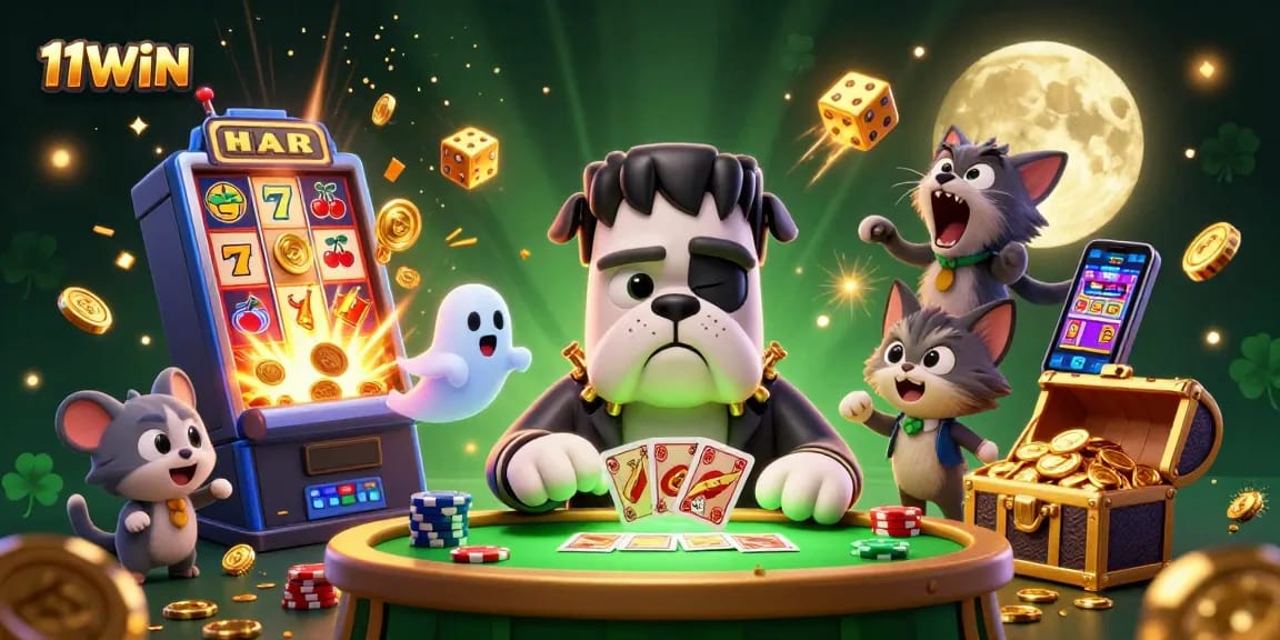 Join 11WIN's thrilling card game scene with unique characters and exciting casino elements.