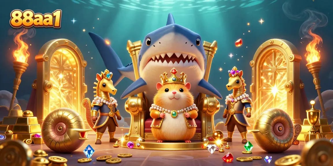 Engage in thrilling gameplay with 88aa1 as the golden hamster king reigns over treasures and seahorse guards.