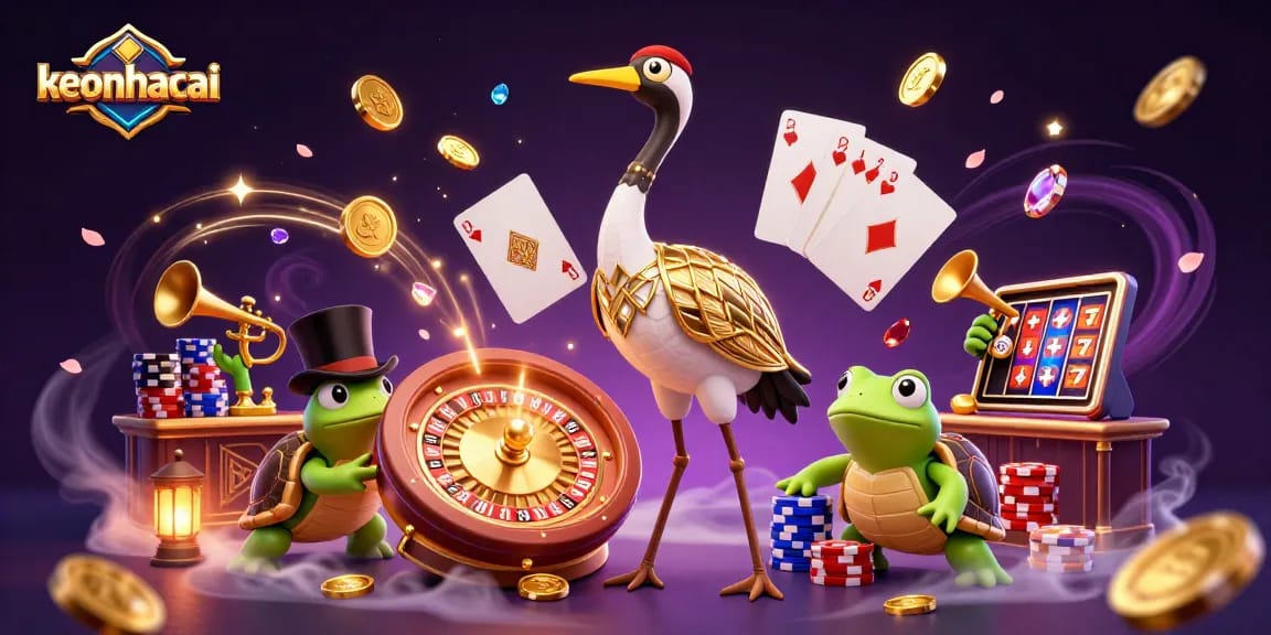 Experience exhilarating gaming at keonhacai with a vibrant scene of classic casino characters and elements.