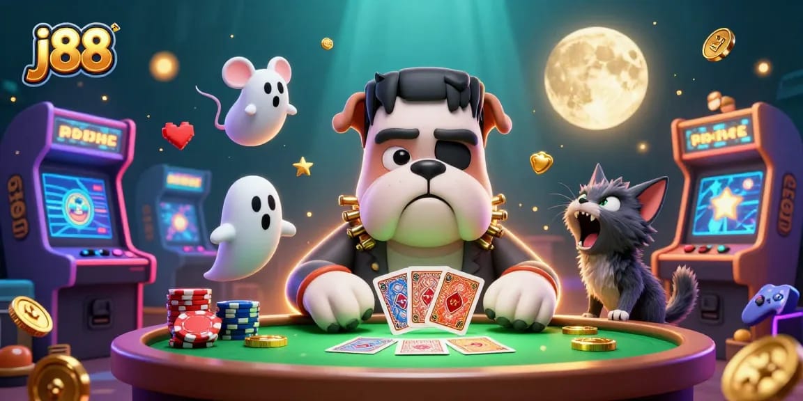 Experience thrilling gameplay with j88 at a vibrant casino featuring animated characters and action elements.