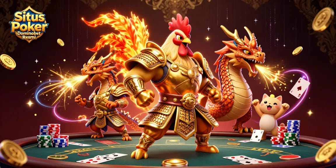 Experience thrilling gameplay at Situs Poker Dominobet Resmi with engaging poker scenes and vibrant casino elements.