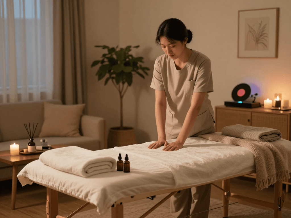 Experience a luxurious 출장마사지 in a cozy home environment with soothing ambiance and professional care.