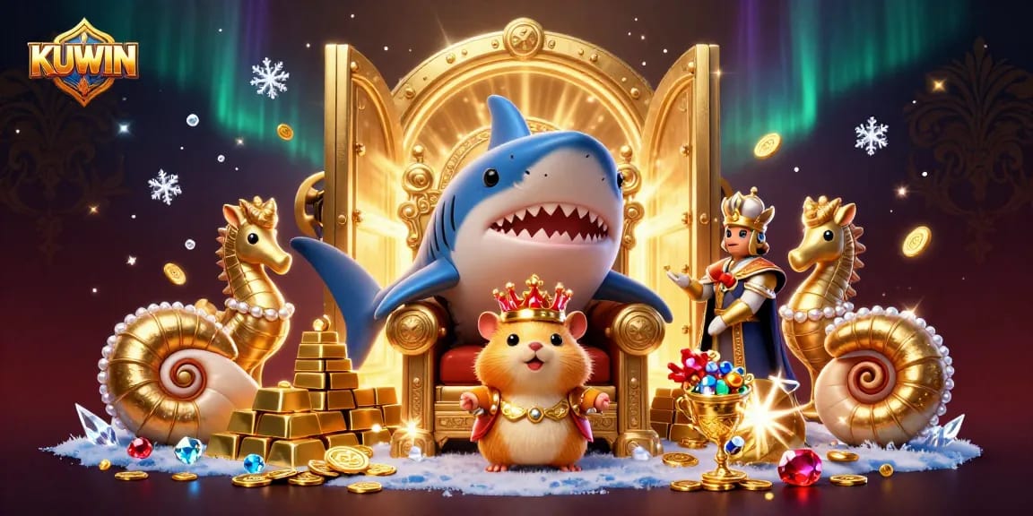 KUWIN brings excitement to players with vibrant treasures, a hamster king, and pearl-armored guards in this dynamic 3D illustration.