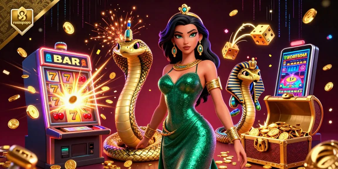 Experience thrilling gameplay at rusupopa with vibrant characters, slot jackpots, and dazzling casino elements.