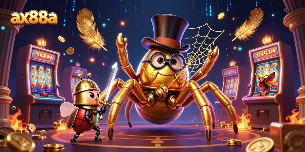 Experience ax88a's thrilling casino adventure with a golden tarantula and daring beetle knight.