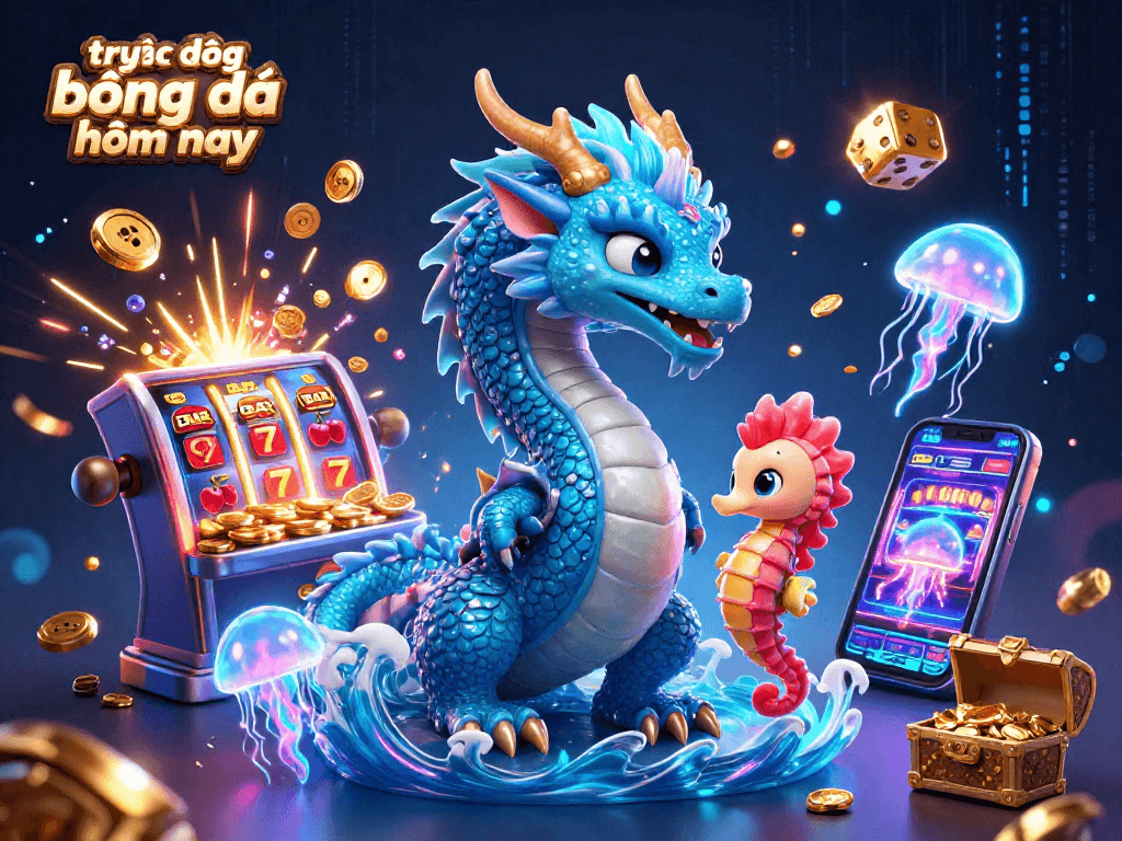Experience trực tiếp bóng đá hôm nay with dynamic 3D dragons and vibrant casino elements.
