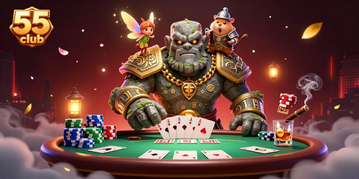Experience the thrilling 55 club poker atmosphere with magical characters and vibrant gameplay.