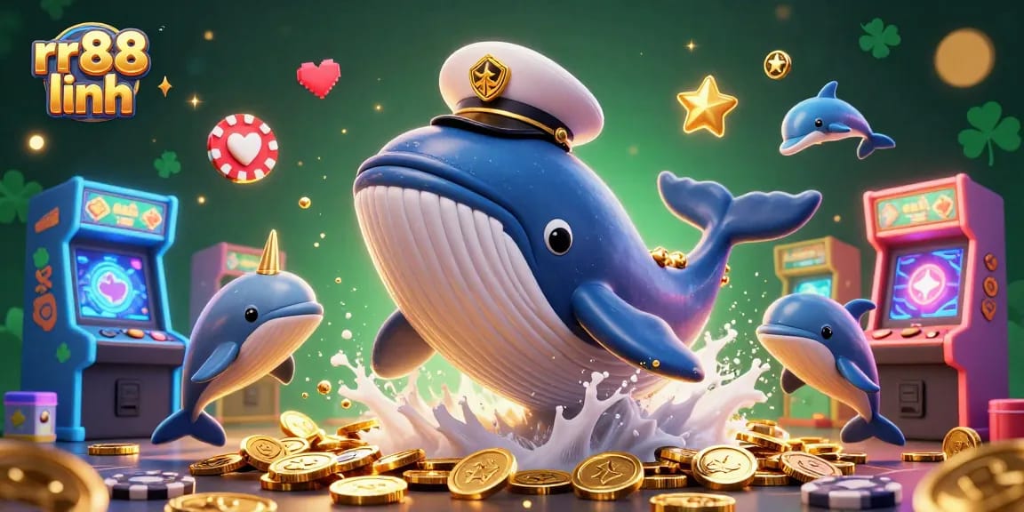 Experience winning thrills with rr88 linh in a vibrant casino scene filled with a whale, narwhal, and dolphins.