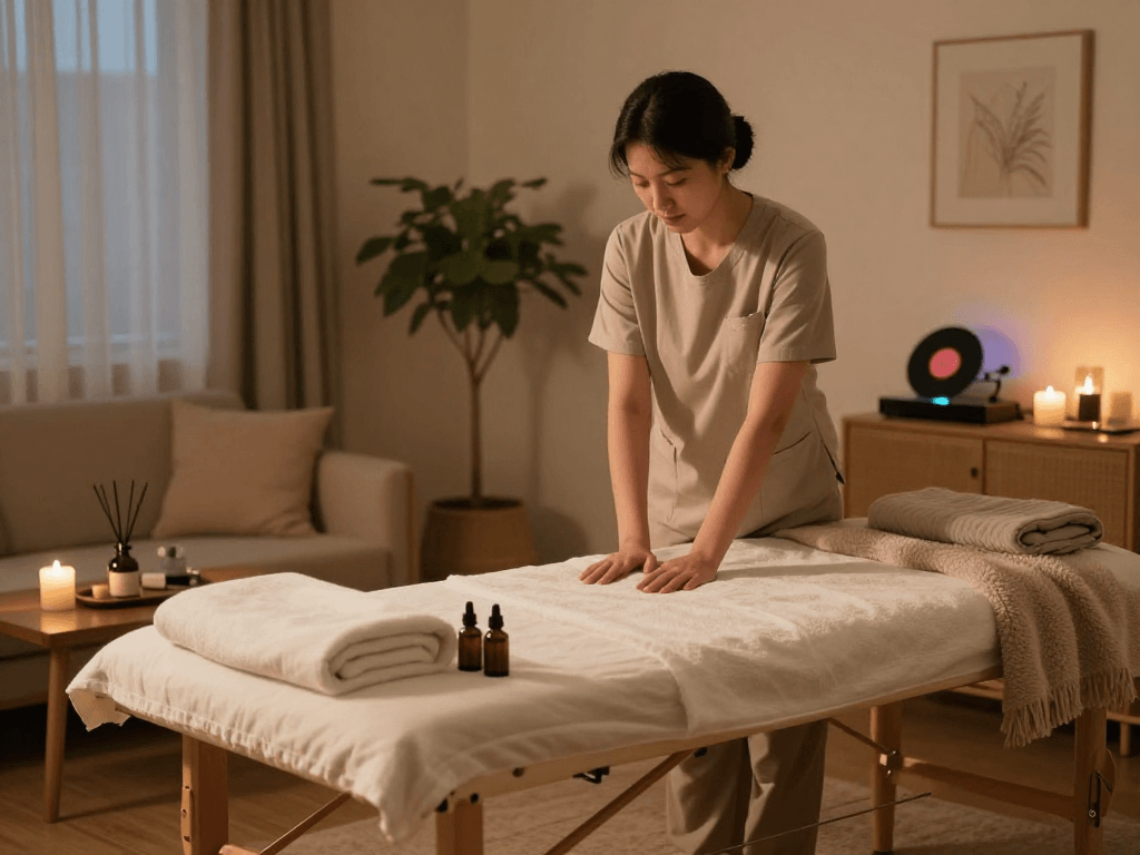 Experience a luxurious 출장마사지 in a cozy home environment with soothing ambiance and professional care.