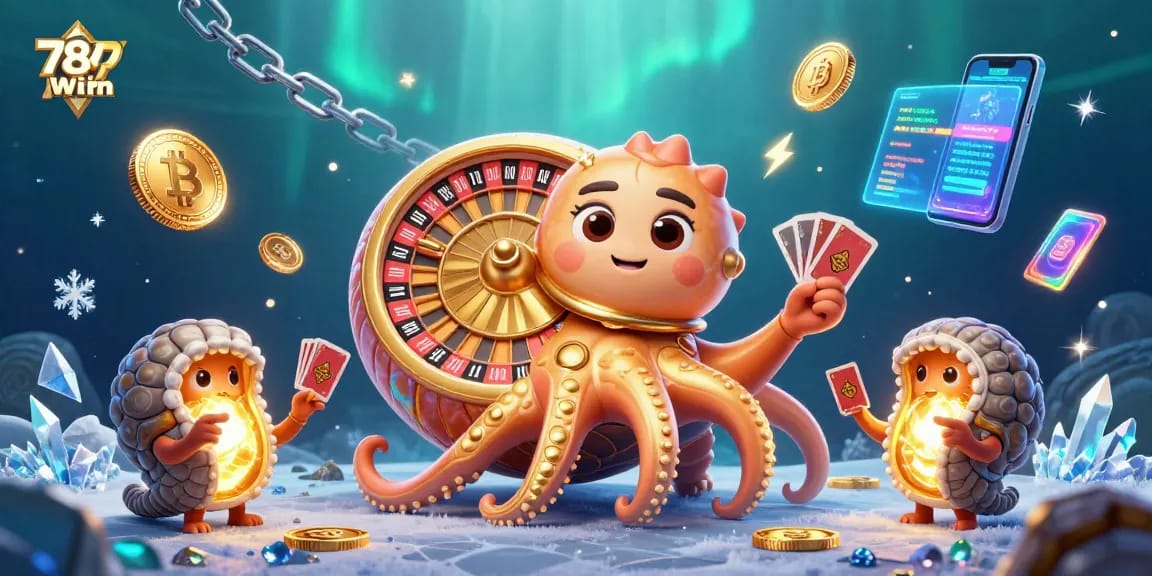78Win showcases thrilling actions with glowing crypto coins and a dynamic nautilus roulette scene.