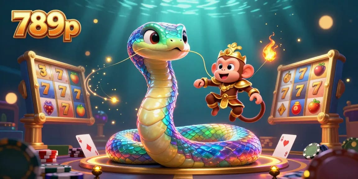 Play, win, and enjoy vibrant 789p casino action with a magical scene of a serpent and lucky symbols.