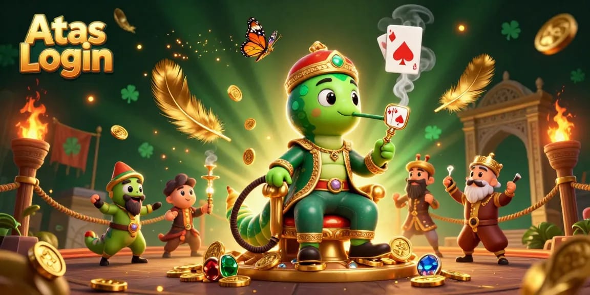 Engage with Atas Login secure access interface through a whimsical casino scene.