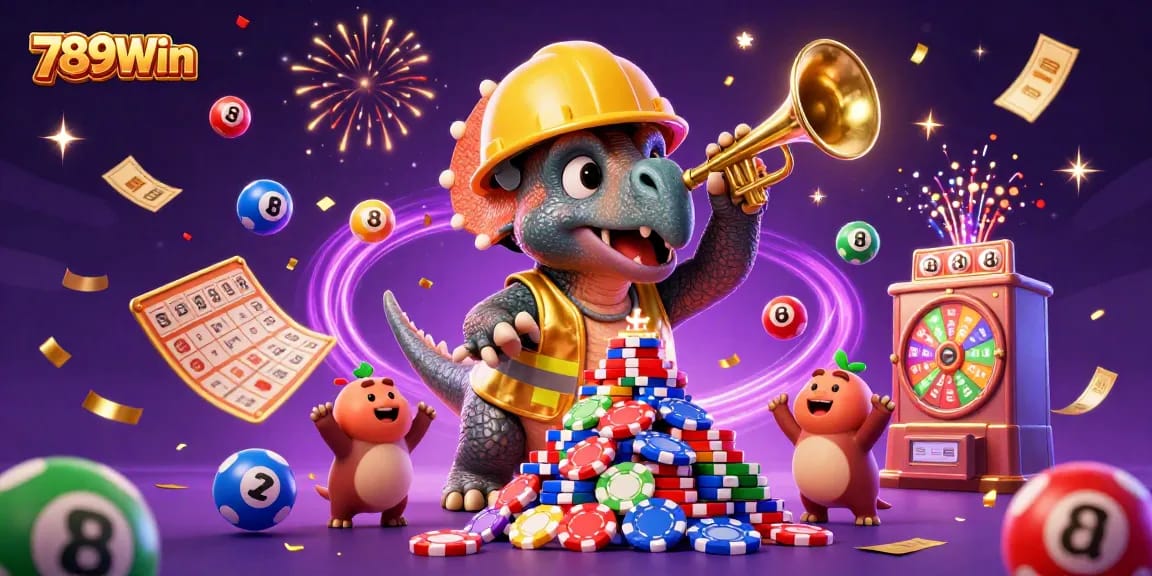 Feel the excitement at 789Win with a lively 3D casino scene showcasing action-packed gaming and celebration.