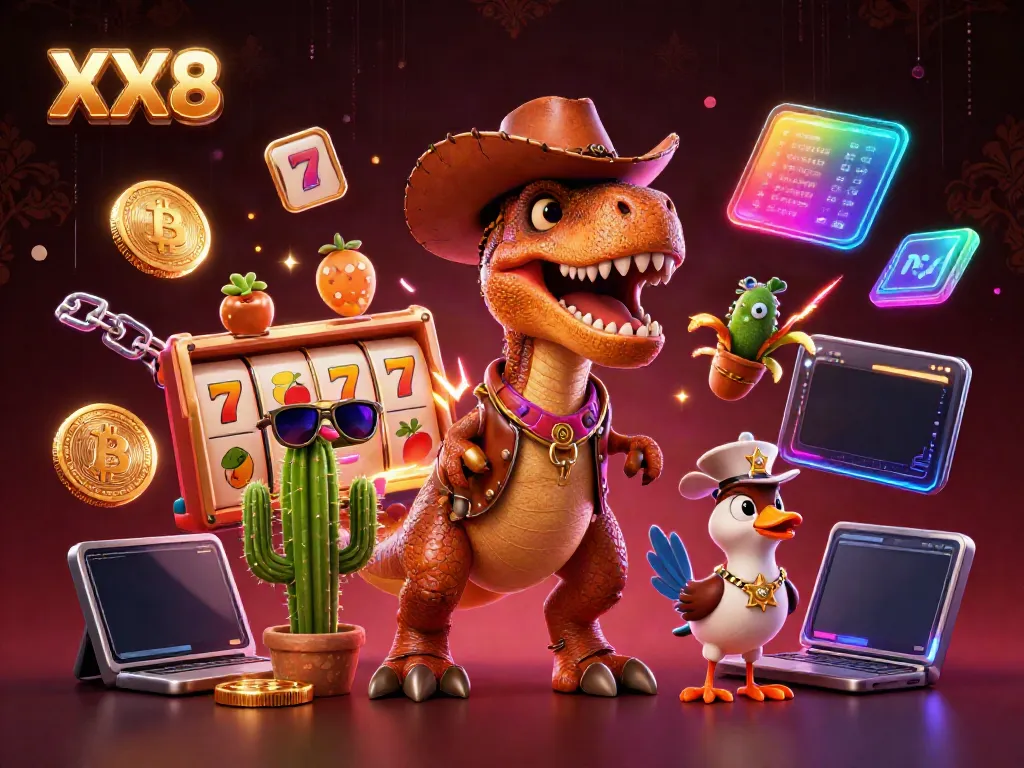 Spin to win with XX8 in an exciting online casino scene featuring animated characters.