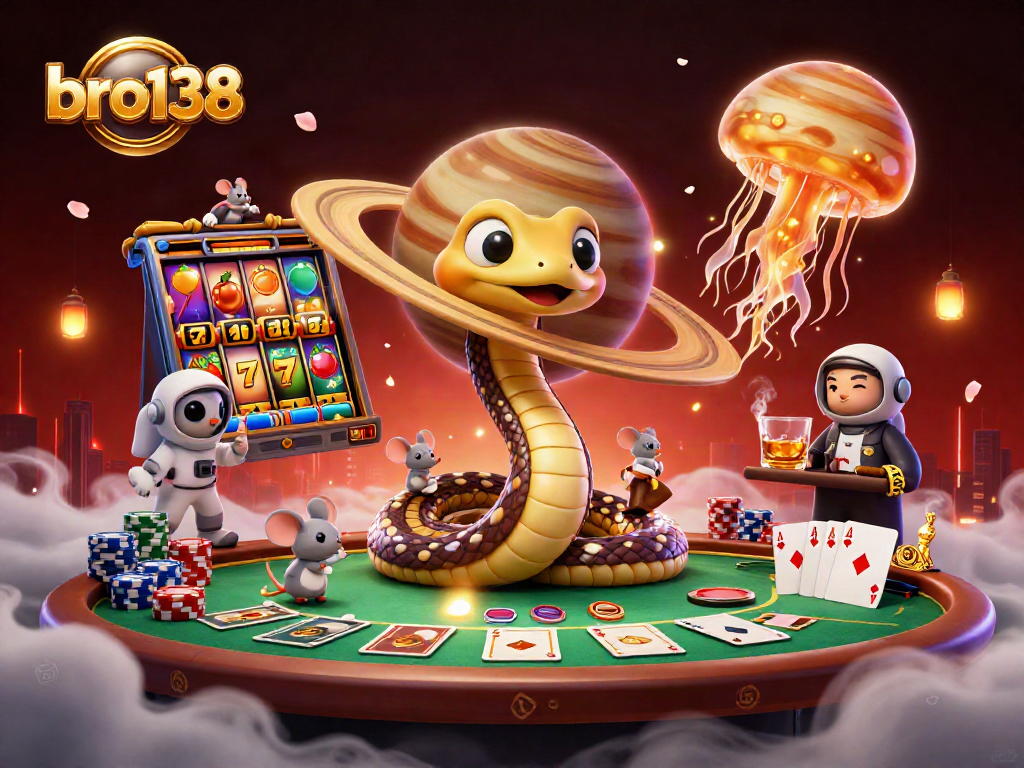 Play slots at bro138 with engaging characters in a magical casino scene full of action and excitement.