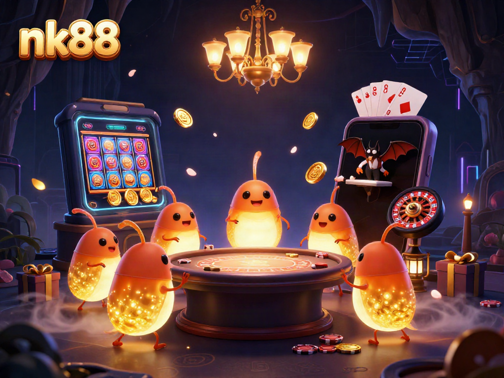 Experience the vibrant gameplay at nk88 with dynamic gambling elements and colorful characters illuminating the scene.