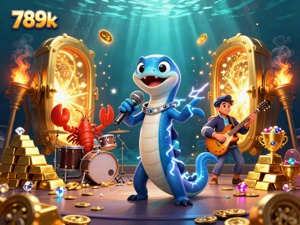 Experience thrilling wins at 789k with a vibrant underwater casino scene featuring electrifying characters.