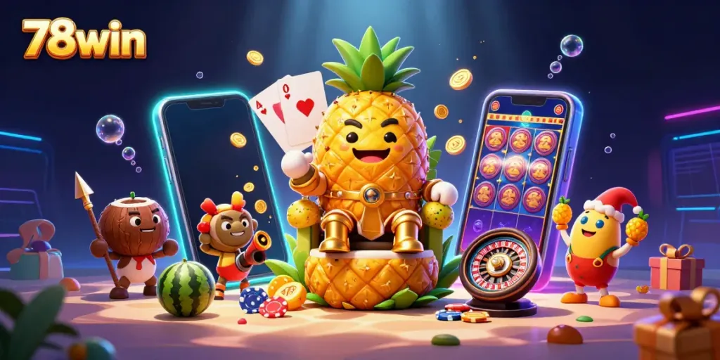 Experience thrilling wins at 78win with the golden pineapple king and vibrant casino elements.