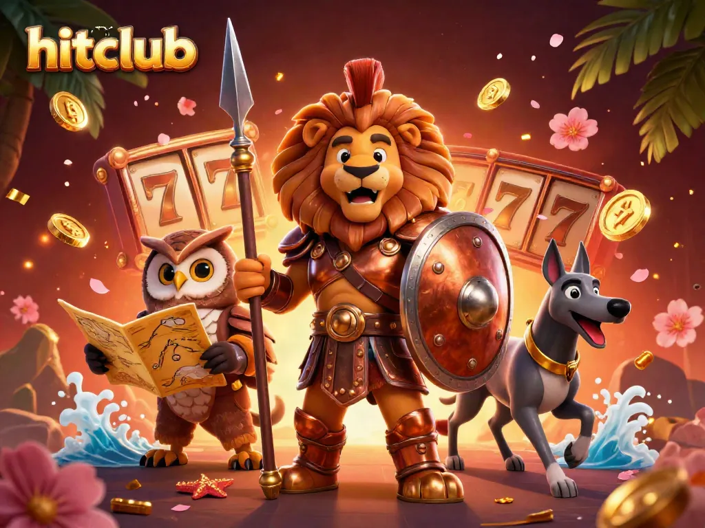 Experience thrilling wins with hitclubb, featuring detailed 3D casino characters celebrating amidst dynamic slot game elements.