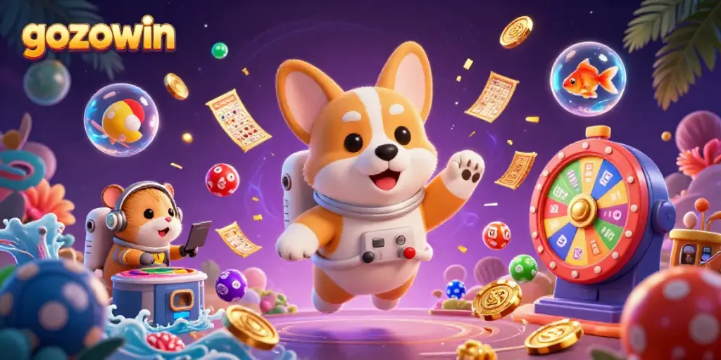 Experience thrilling wins at gozowin with playful cartoon characters in a vibrant casino atmosphere.