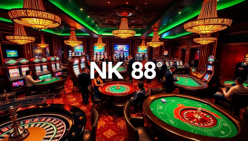 Engaged players enjoying vibrant casino games at NK88, highlighting excitement and winning chances.