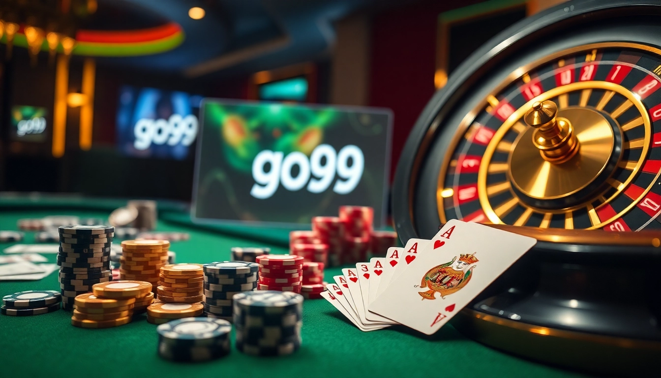 Engaging gambling scene highlighting go99 đăng nhập with casino tables and poker chips.