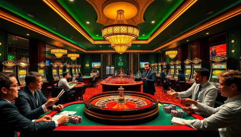 Engaging players at the lively casino showcasing the thrill of gambling on https://lodetructuyen.us/ with roulette wheel and poker chips.