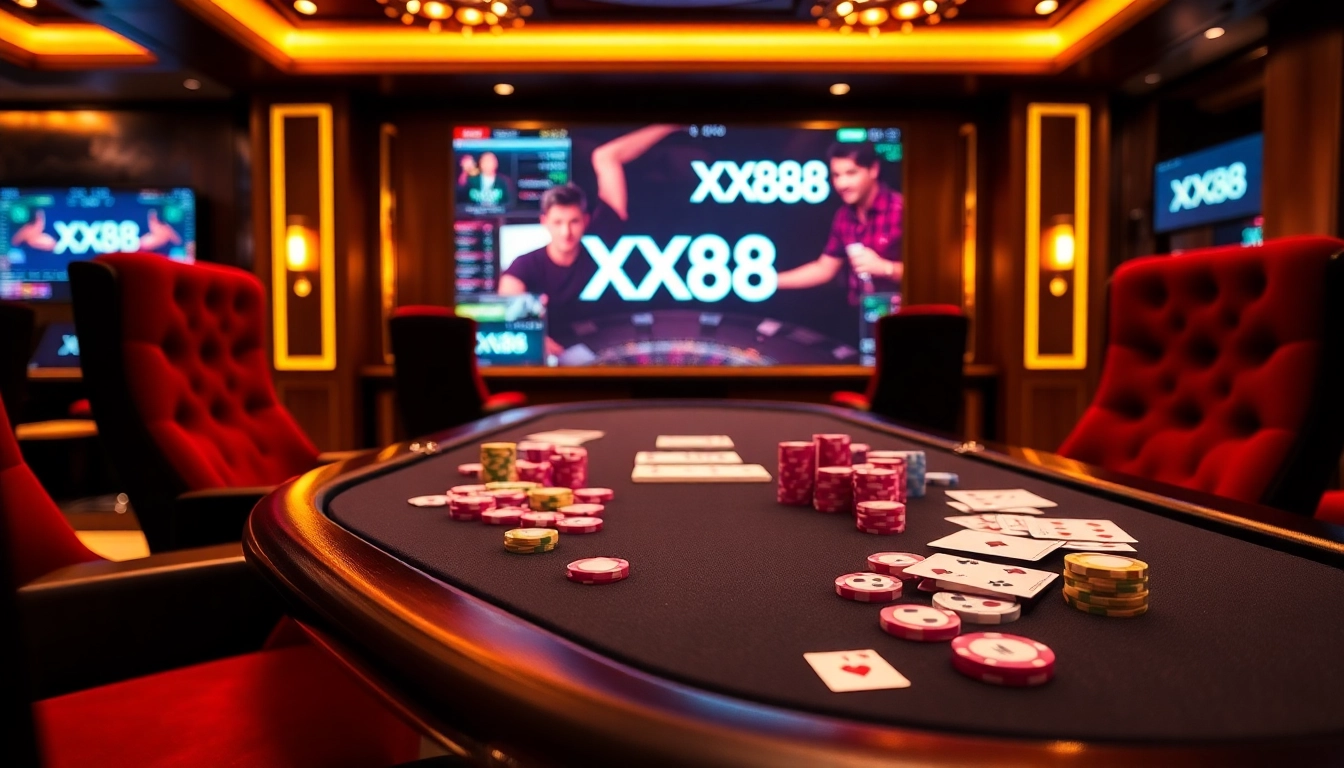 Players engaging at the XX88 casino table with exciting games in a luxurious environment.