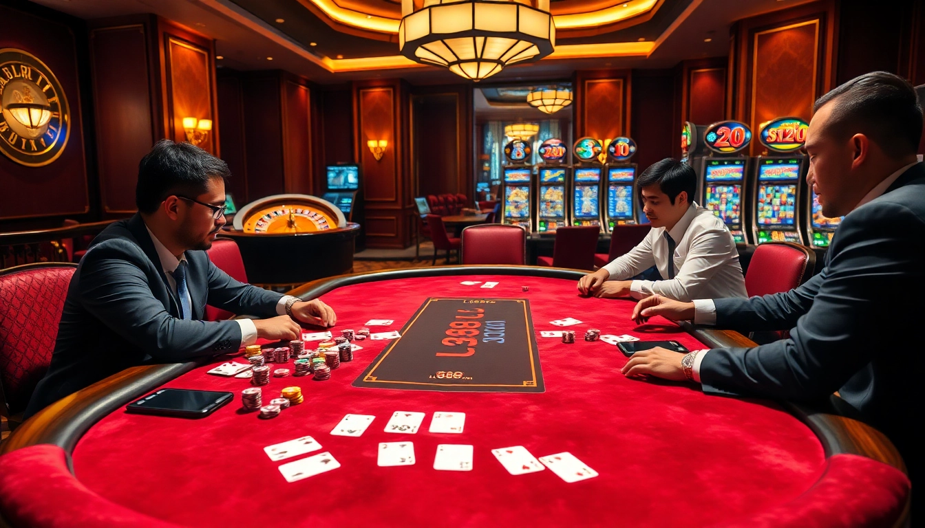 Experience thrilling poker action at Lu88.com with vibrant chips and cards on a luxury table.