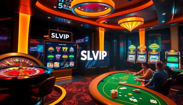 SLVIP platform showcases engaging online casino gameplay with vibrant slot machines and poker tables.