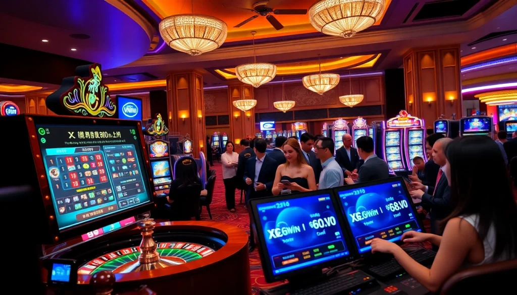 Xổ số 68win players enjoying an exciting online gambling experience with vibrant casino elements.