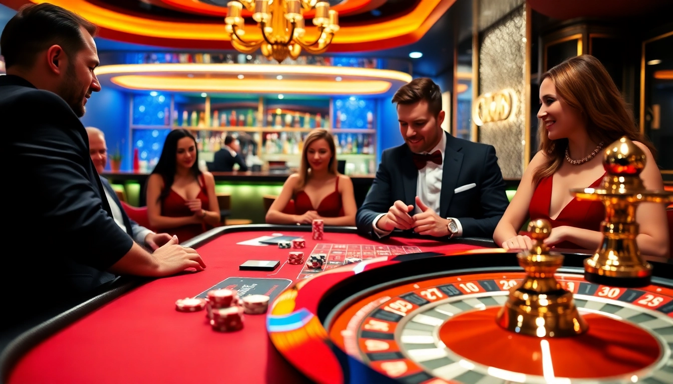 Experience the thrill of game 789win at an upscale casino table with players and a dealer engaged in action.