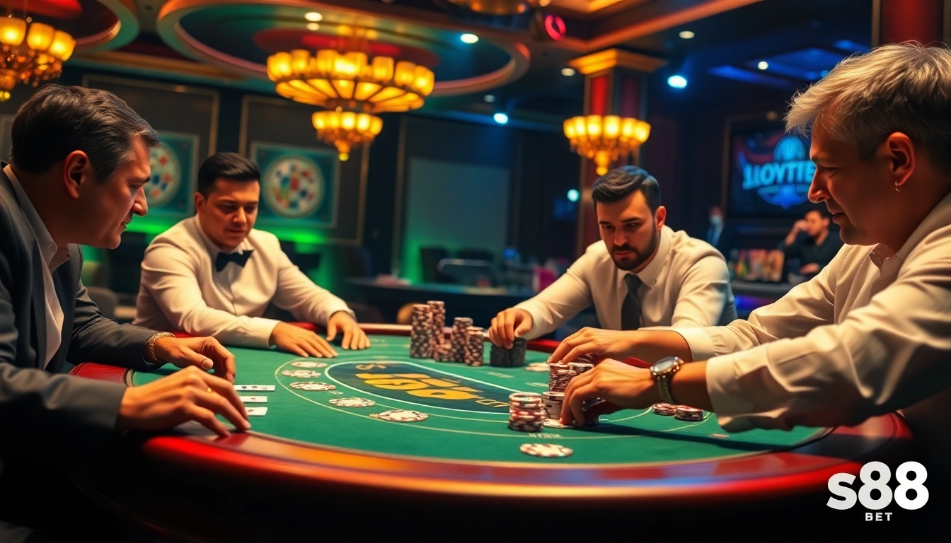 Intense poker match at a professional casino table, highlighting the thrill of s8 bet strategies.