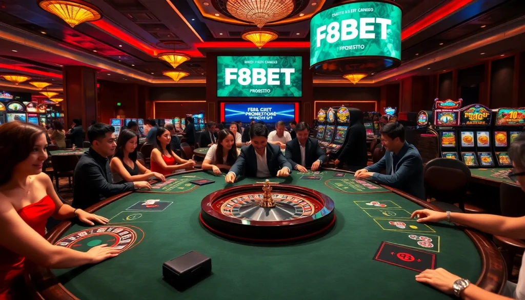 Players enjoying a thrilling F8BET casino experience at luxurious gaming tables.