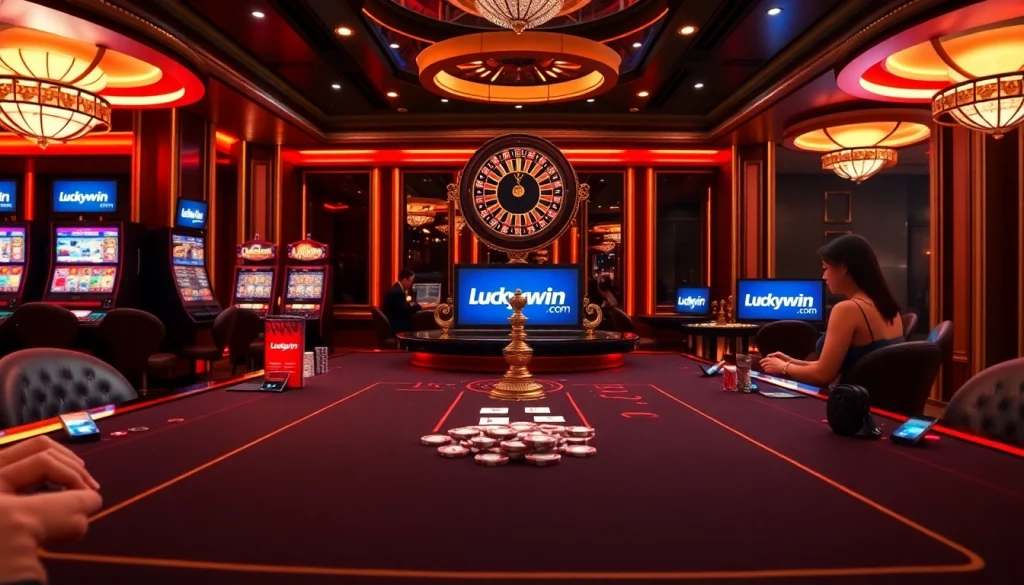 Experience the thrill of winning at luckywin com with vibrant casino tables and excited players.