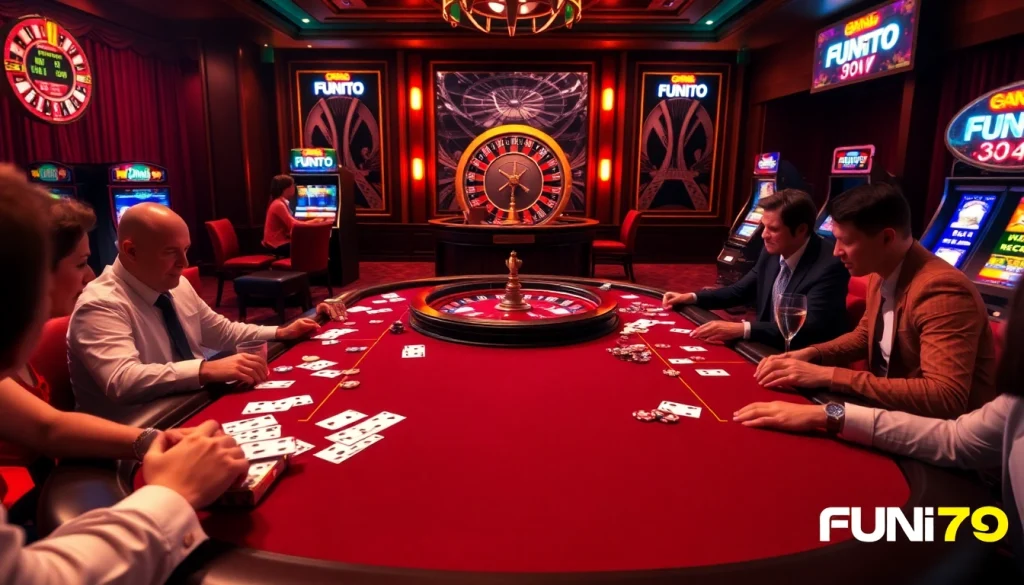 Experience the excitement of FUN79 casino with vibrant poker action and elegant decor.