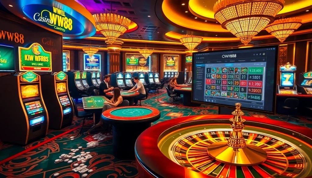 Players enjoying the exciting WW88 casino experience with vibrant slot machines and poker tables.