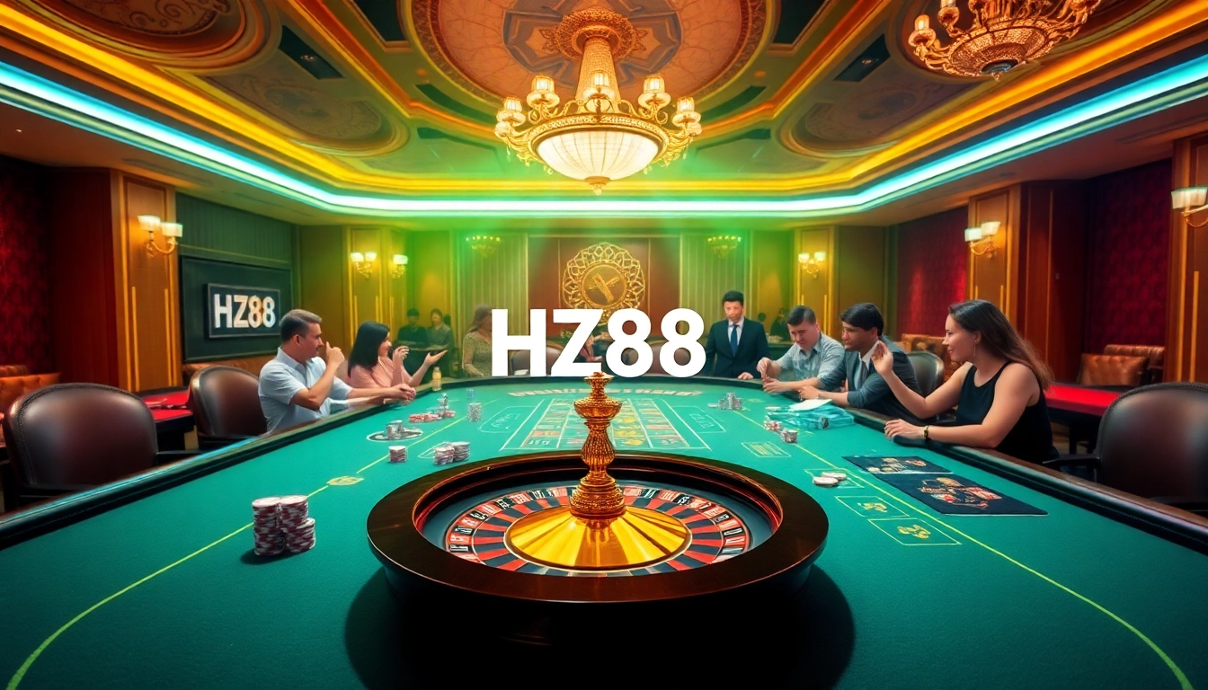 Experience the thrill of winning at HZ88 casino games with vibrant tables and luxurious settings.