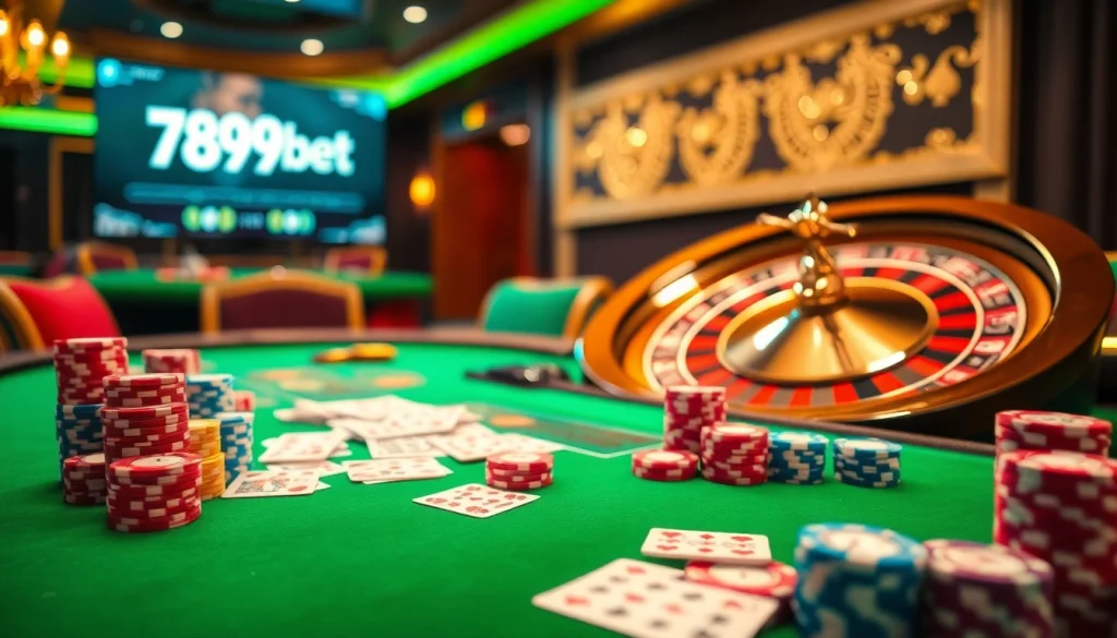 Engaging gamblers with a luxurious 789bet casino experience featuring tables and chips.