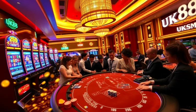 Players enjoying the thrilling offerings of UK88 in a luxurious casino atmosphere.