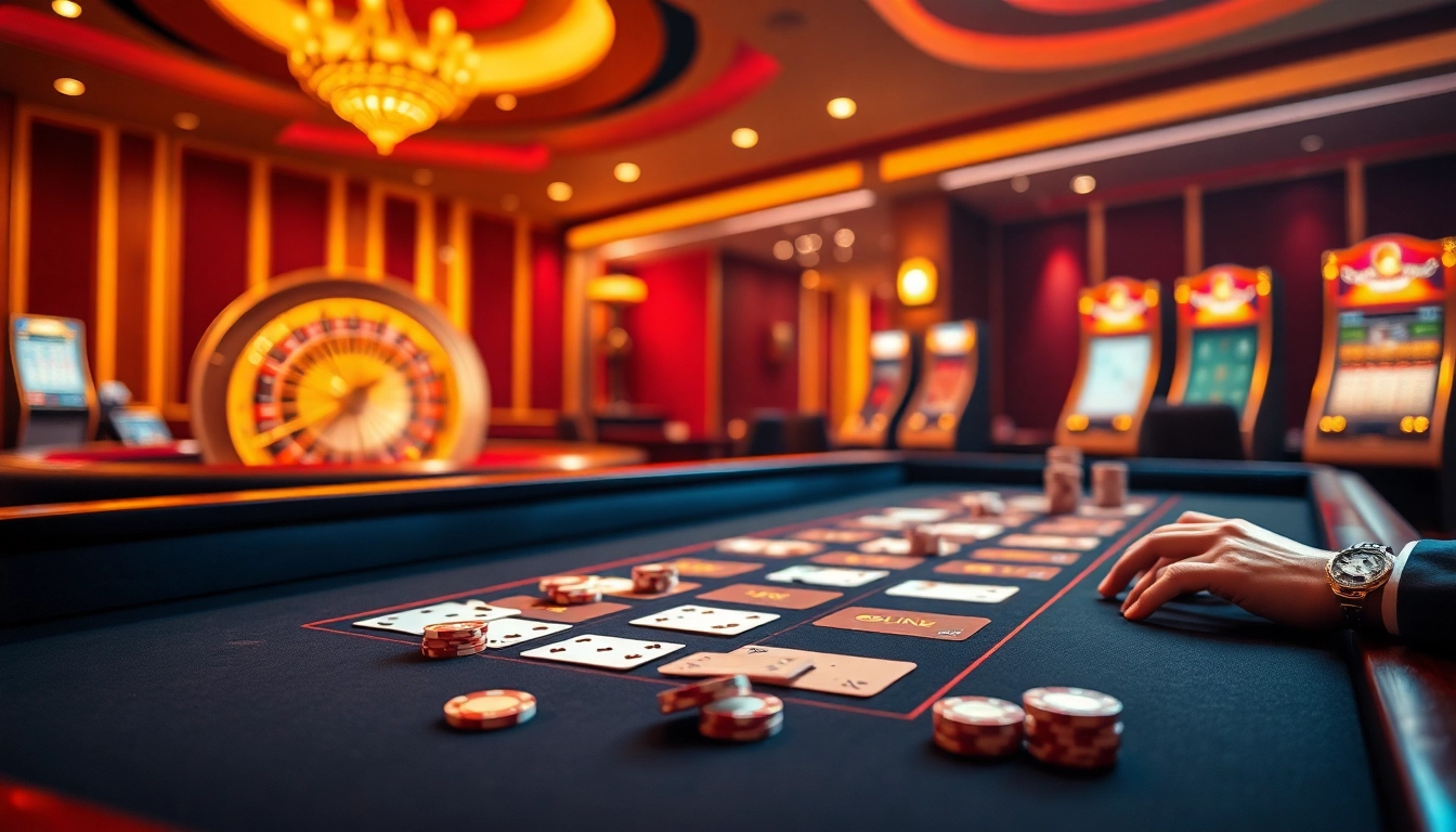 Thabet online casino interface with luxurious gaming elements in a vibrant atmosphere.