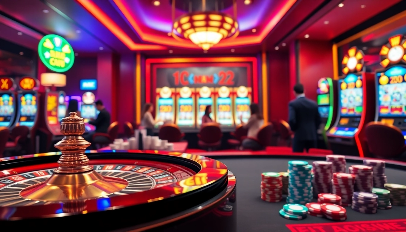 Experience the thrill at trang chủ mm88 with vibrant casino lights and engaging gaming action.
