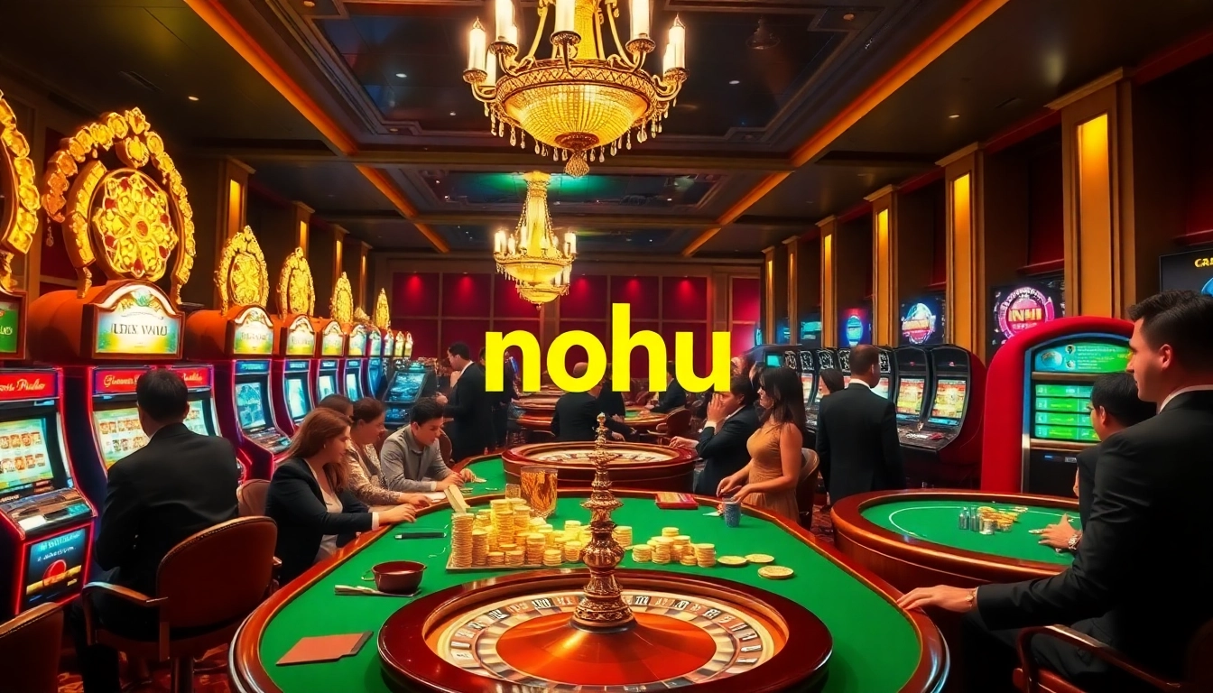 NoHu-themed poker table showcasing lively games and a luxurious casino atmosphere.