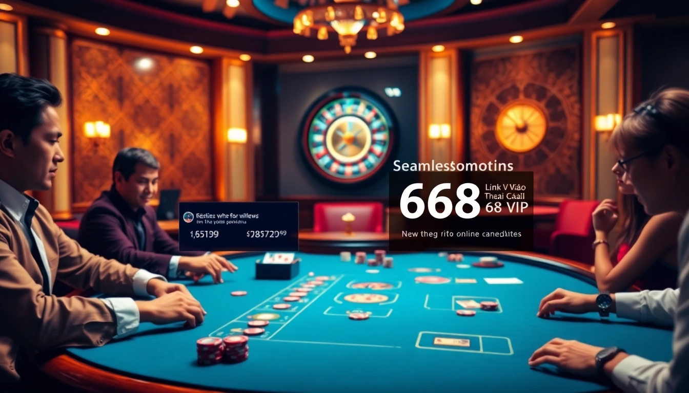 The exciting atmosphere of online gambling at Link Vào Nhà Cái 68VIP with players at a poker table.