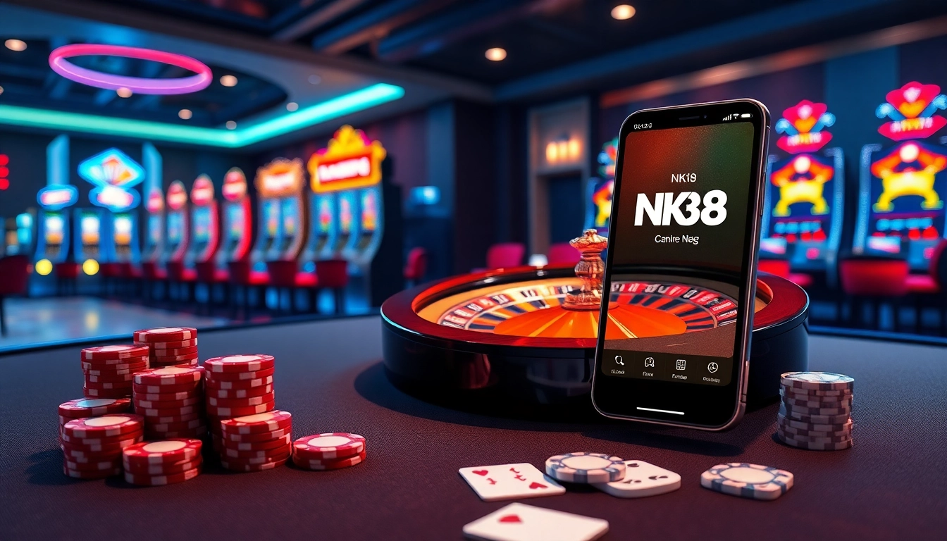 Exciting gaming scene showcasing NK88 app interface and luxurious casino elements.