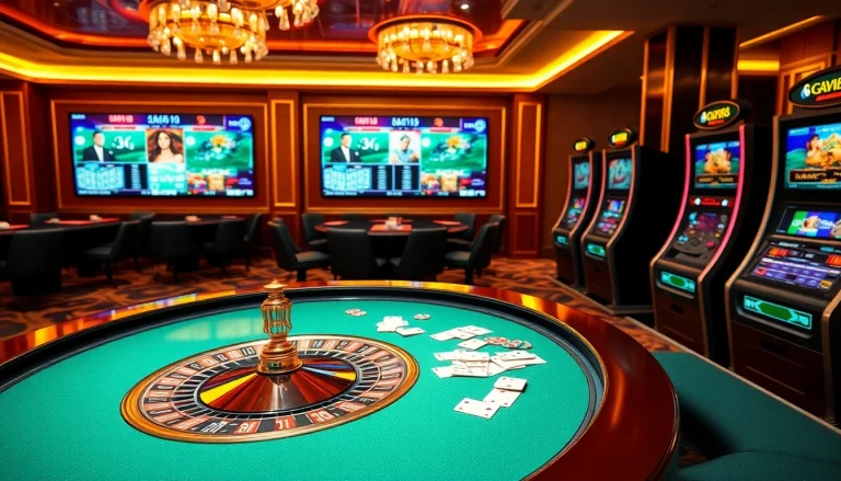 Experience iq88 online gaming with a lively casino atmosphere featuring roulette and poker tables, enhancing your gambling experience.